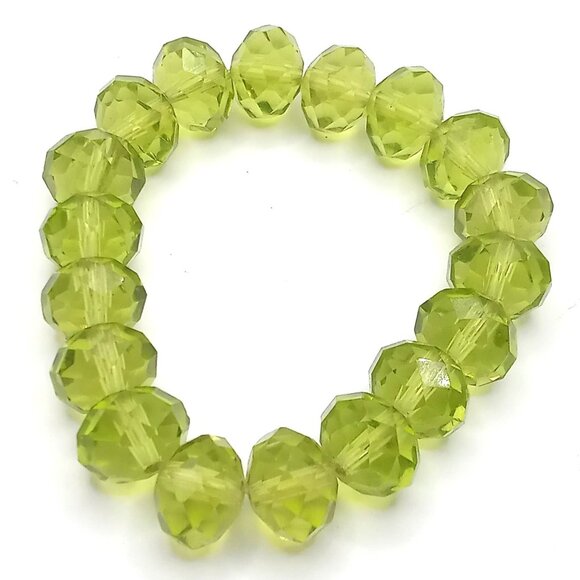 Women's Bracelet Handmade Faceted Lime Green Glass Crystal Beaded Stretch Bangle - Picture 1 of 5